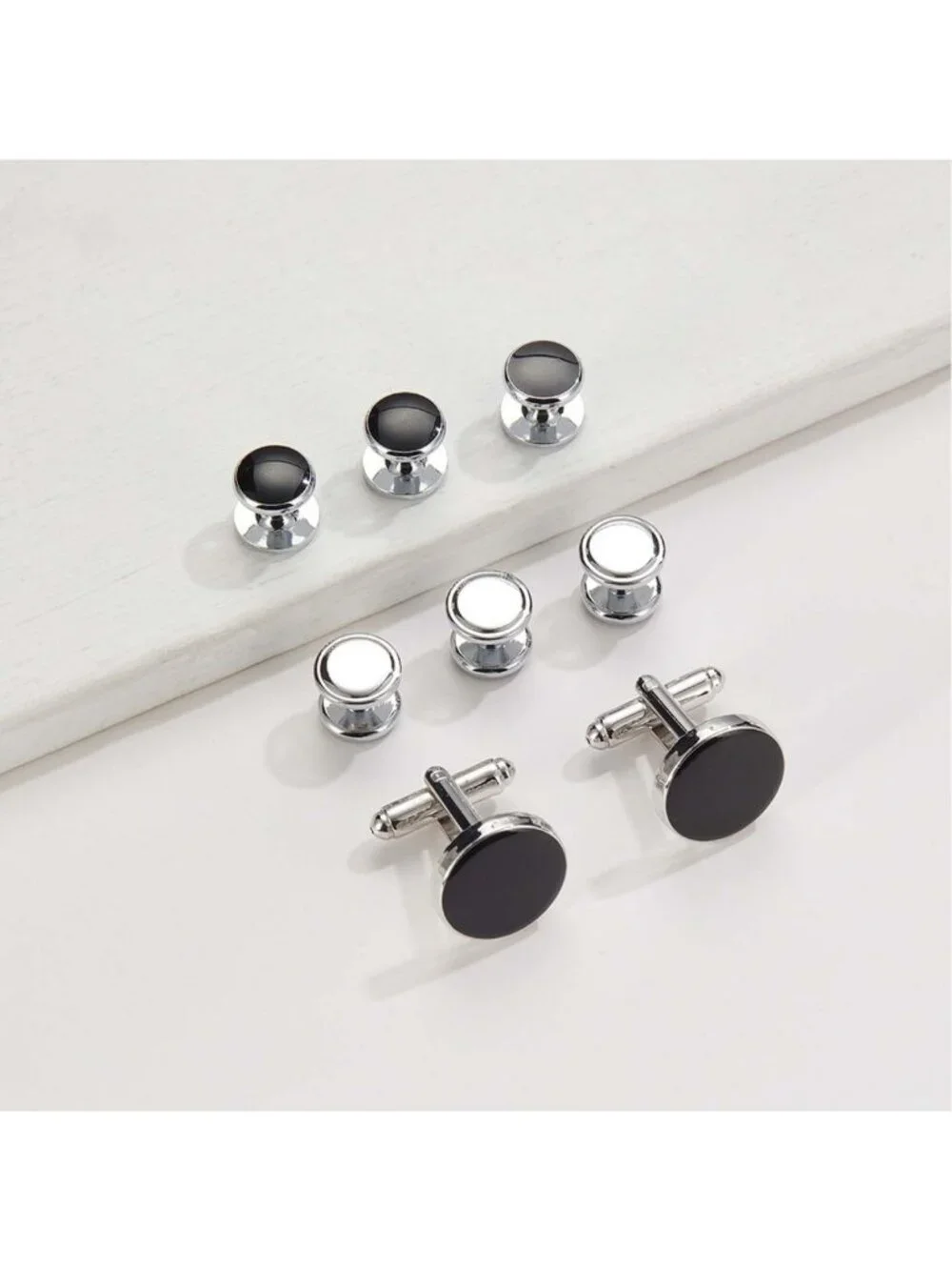 Elegant Men's Cufflinks & Tuxedo Studs Set with Tie Clip & Gift Box - Perfect